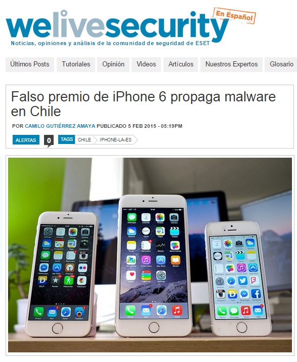 Falso premio de iPhone 6 propaga malware en Chile